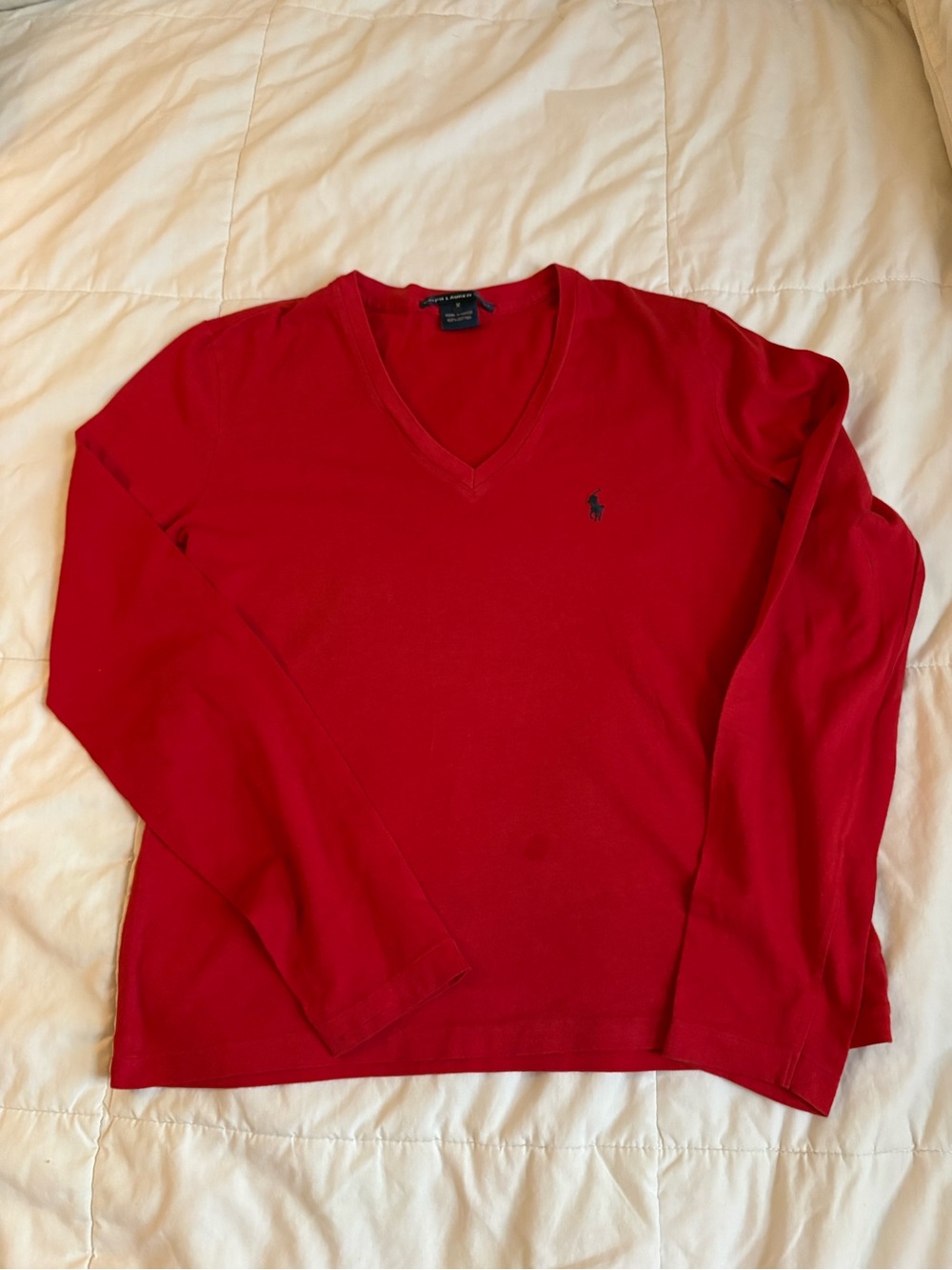 Ralph Lauren women’s  V-Neck Sweater in Red with Navy Logo